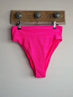 aerie Ribbed High-Waist Bikini Bottom - Hot Pink